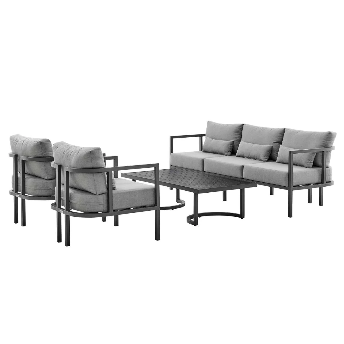 Valentina 4 Piece Dark Gray Aluminum Outdoor Seating Set with Dark Gray Cushions By Armen Living - Image 2