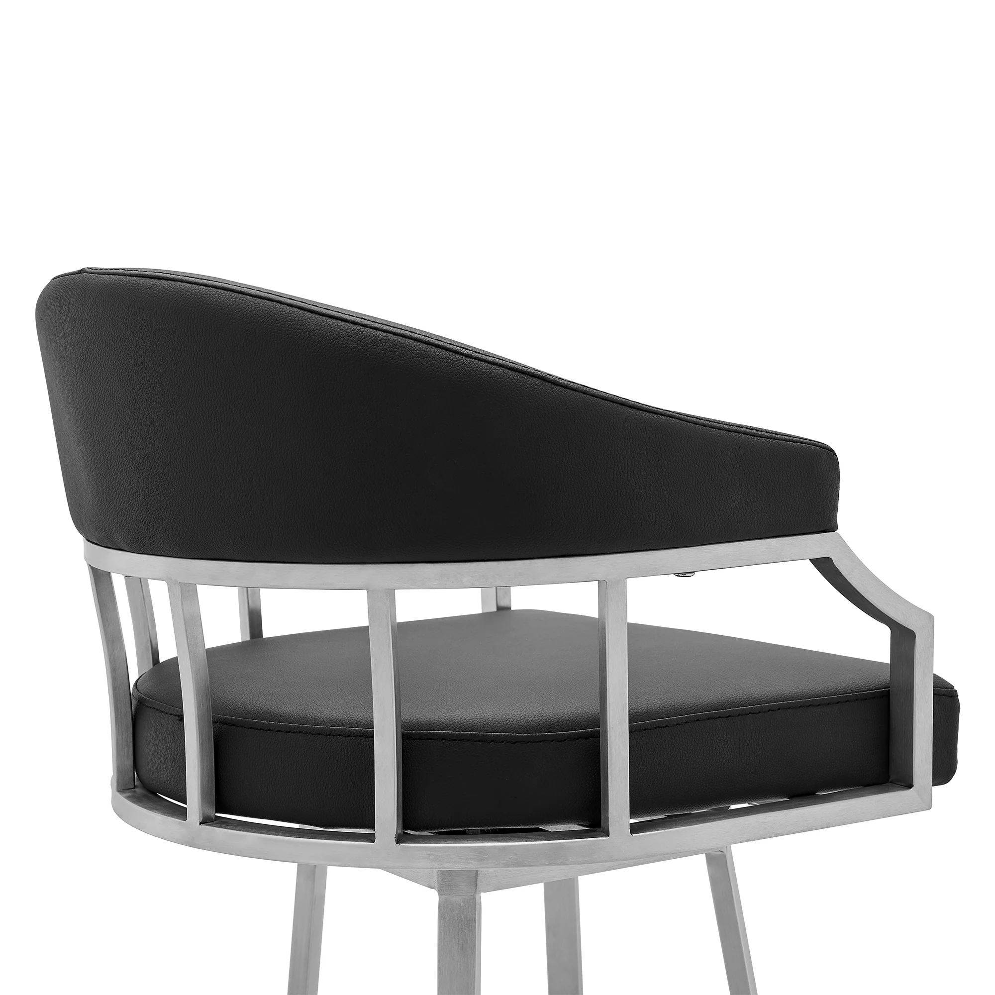 Valerie 26" Counter Height Swivel Modern Balck Faux Leather Bar and Counter Stool in Brushed Stainless Steel Finish By Armen Living - Image 6