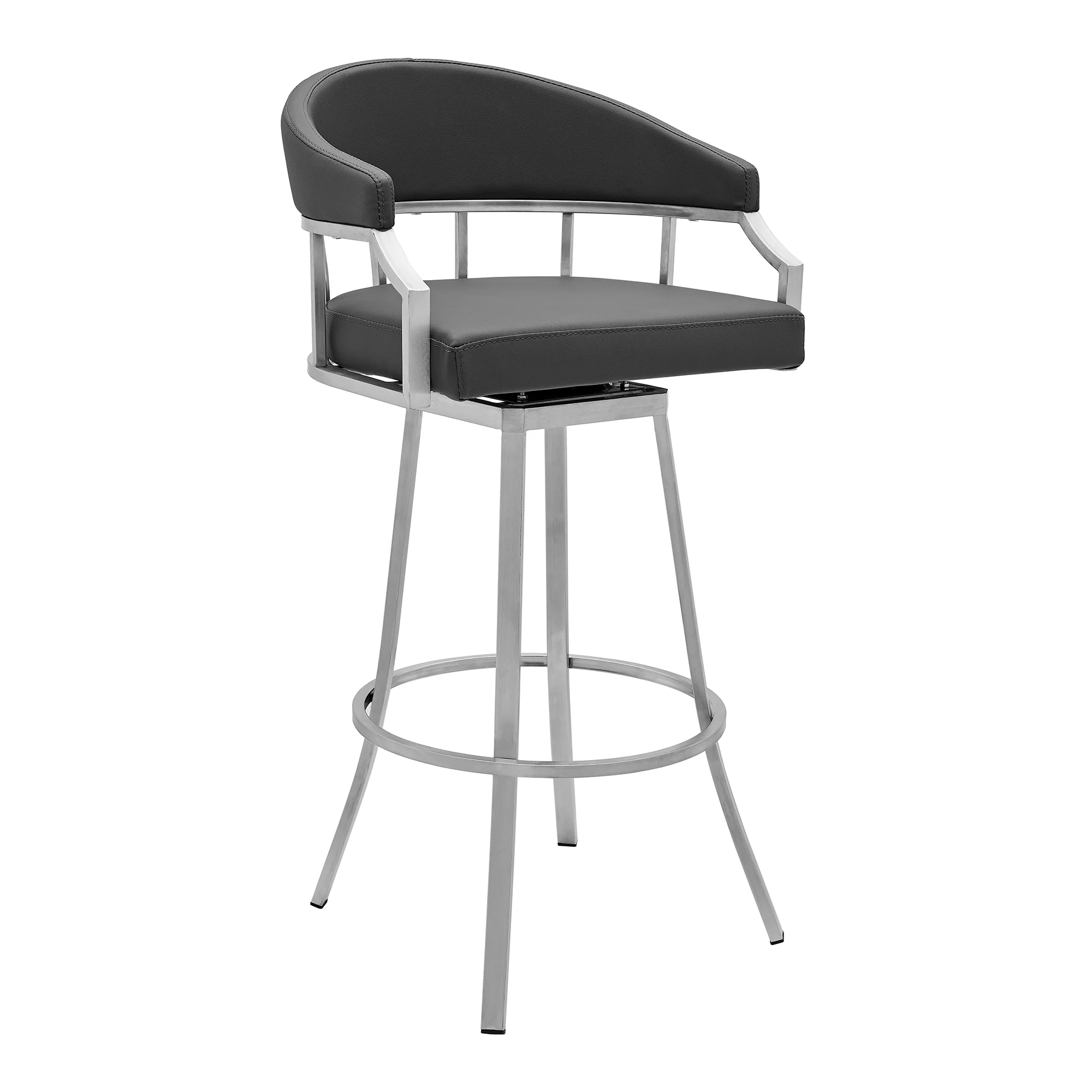 Valerie 26" Counter Height Swivel Modern Faux Leather Bar and Counter Stool in Brushed Stainless Steel Finish By Armen Living - Image 2