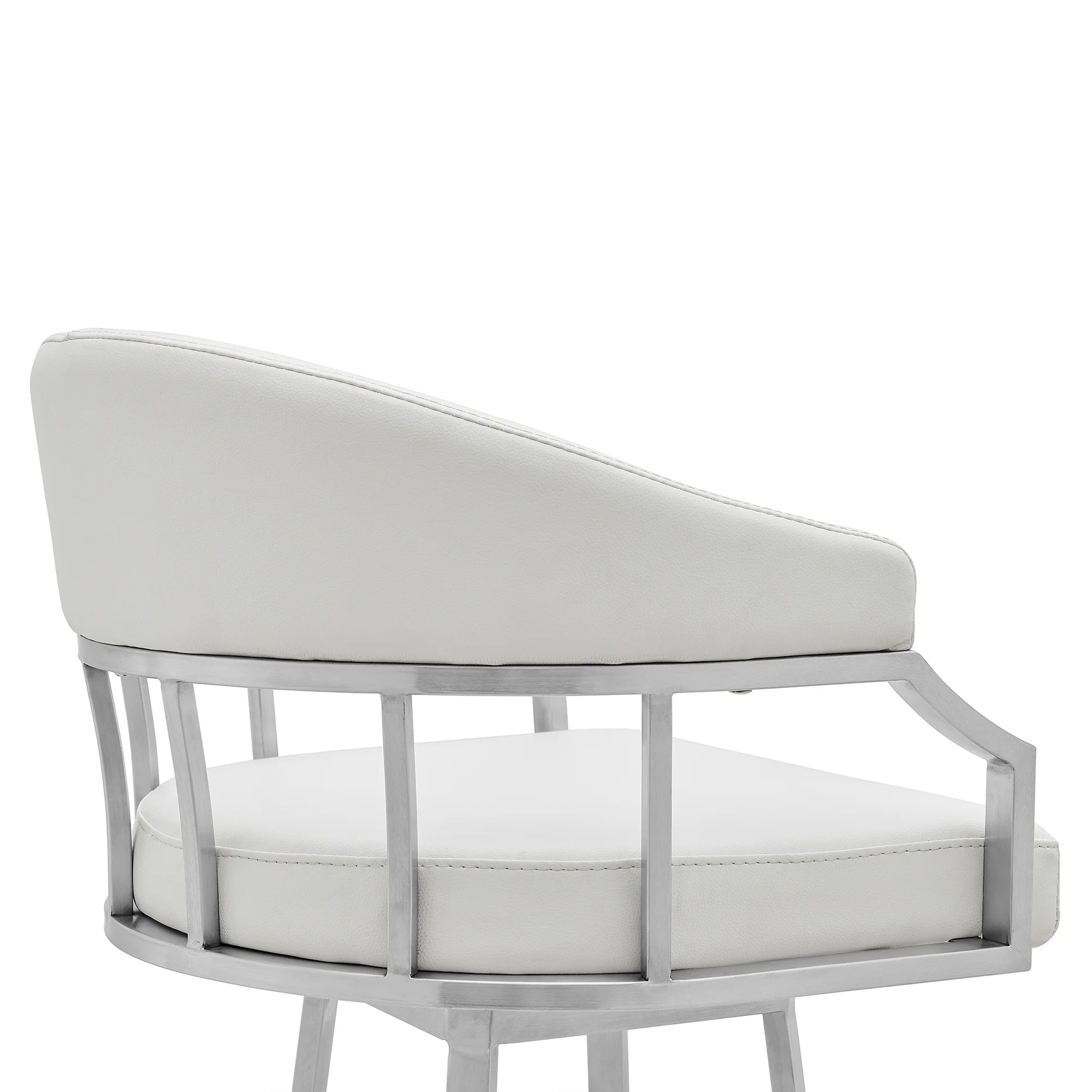 Valerie 26" Counter Height Swivel Modern White Faux Leather Bar and Counter Stool in Brushed Stainless Steel Finish By Armen Living - Image 6