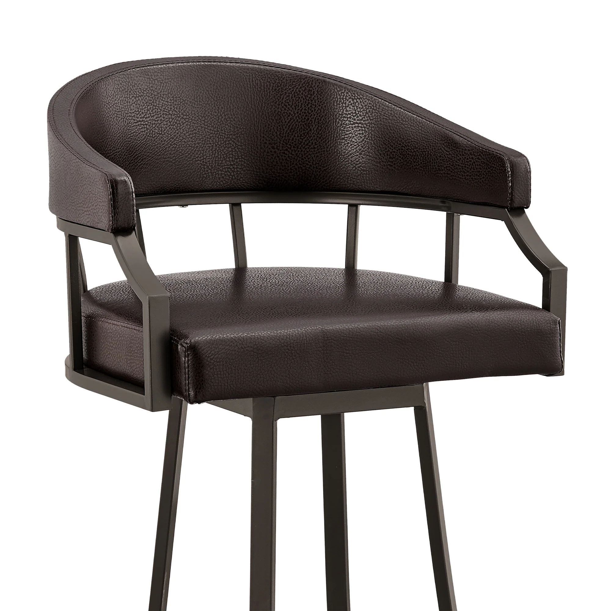 Valerie 26" Swivel Brown Faux Leather and Java Brown Metal Bar Stool By Armen Living - Image 7