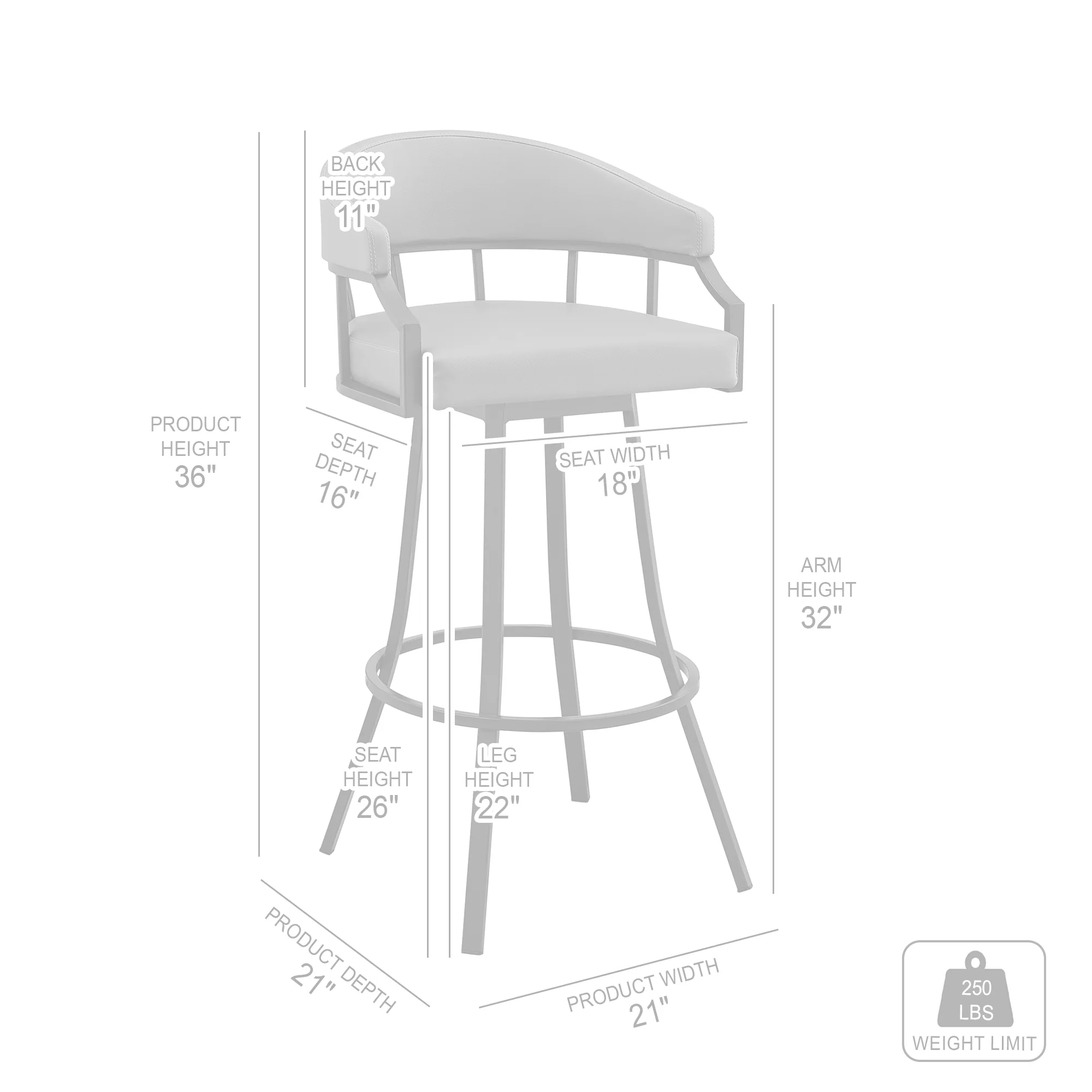Valerie 26" Swivel Slate Grey Faux Leather and Black Metal Bar Stool By Armen Living - Image 9