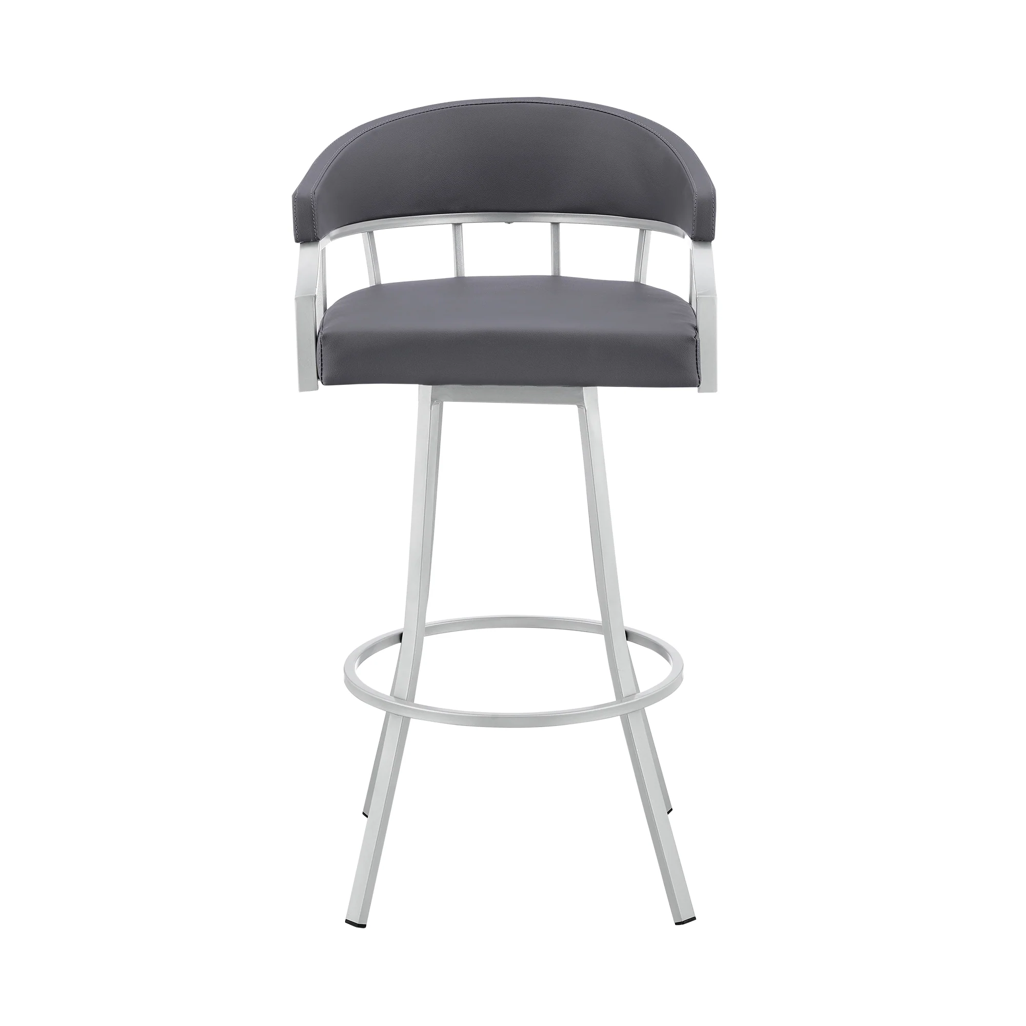 Valerie 26" Swivel Slate Grey Faux Leather and Silver Metal Bar Stool By Armen Living - Image 3
