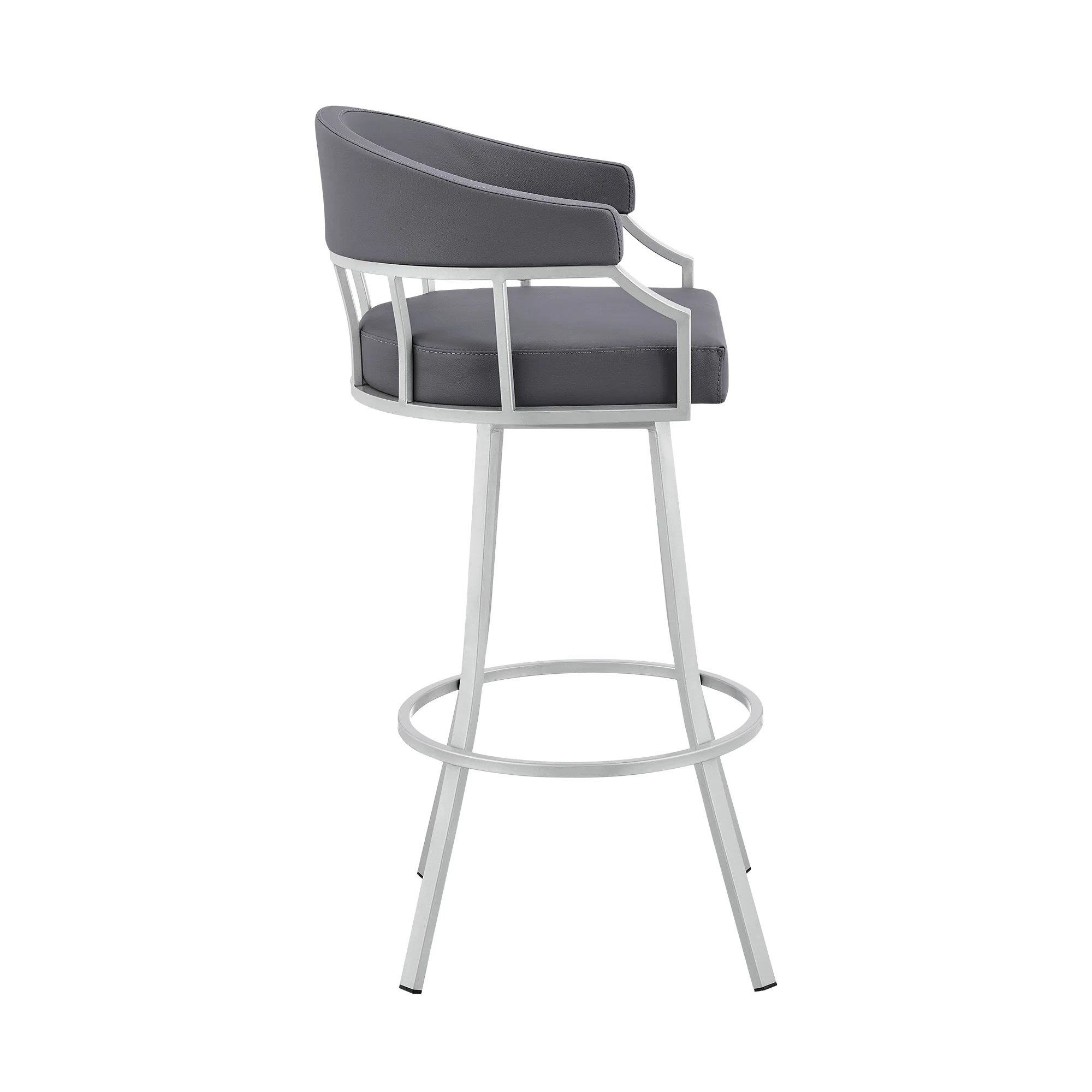 Valerie 26" Swivel Slate Grey Faux Leather and Silver Metal Bar Stool By Armen Living - Image 4