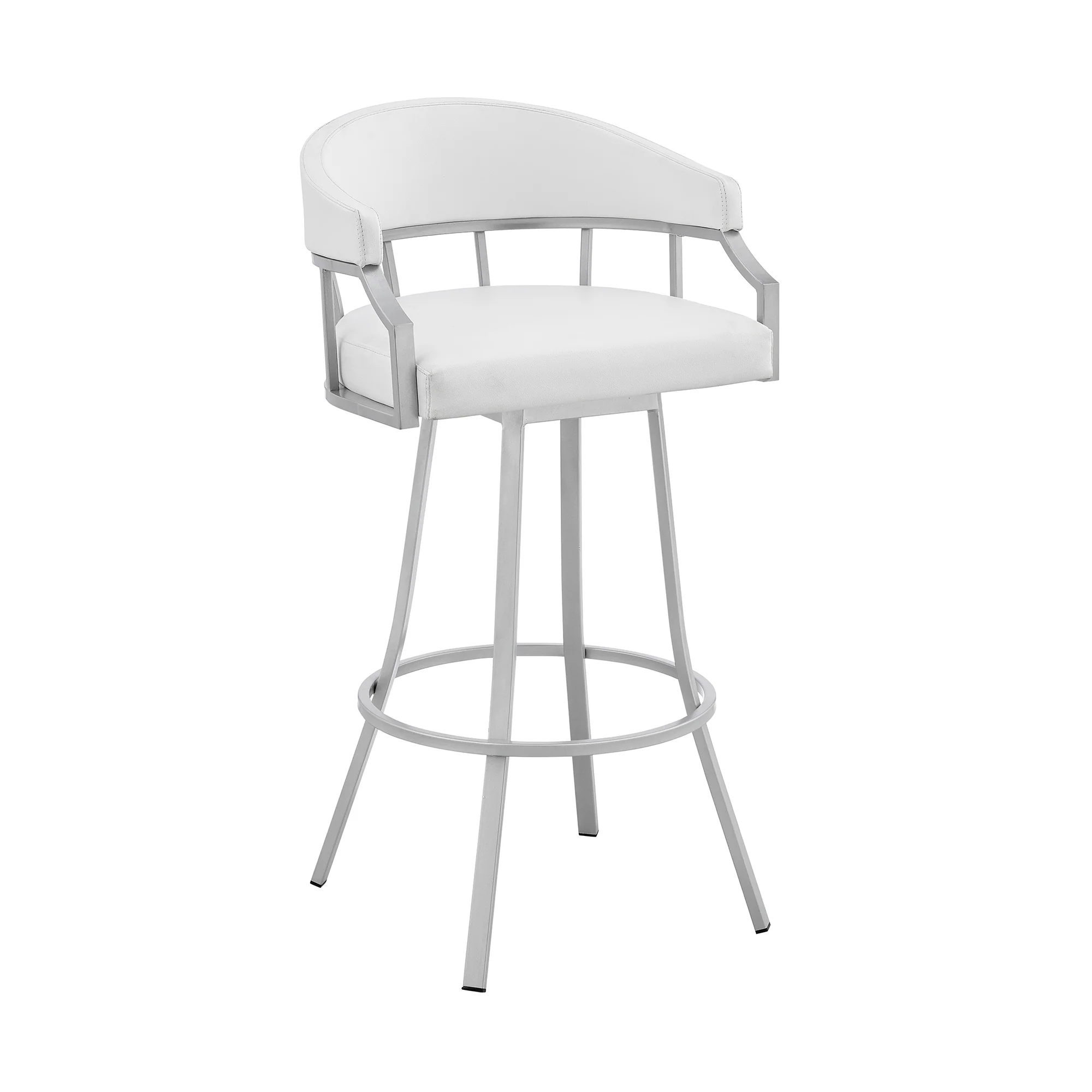 Valerie 26" Swivel White Faux Leather and Silver Metal Bar Stool By Armen Living - Image 2