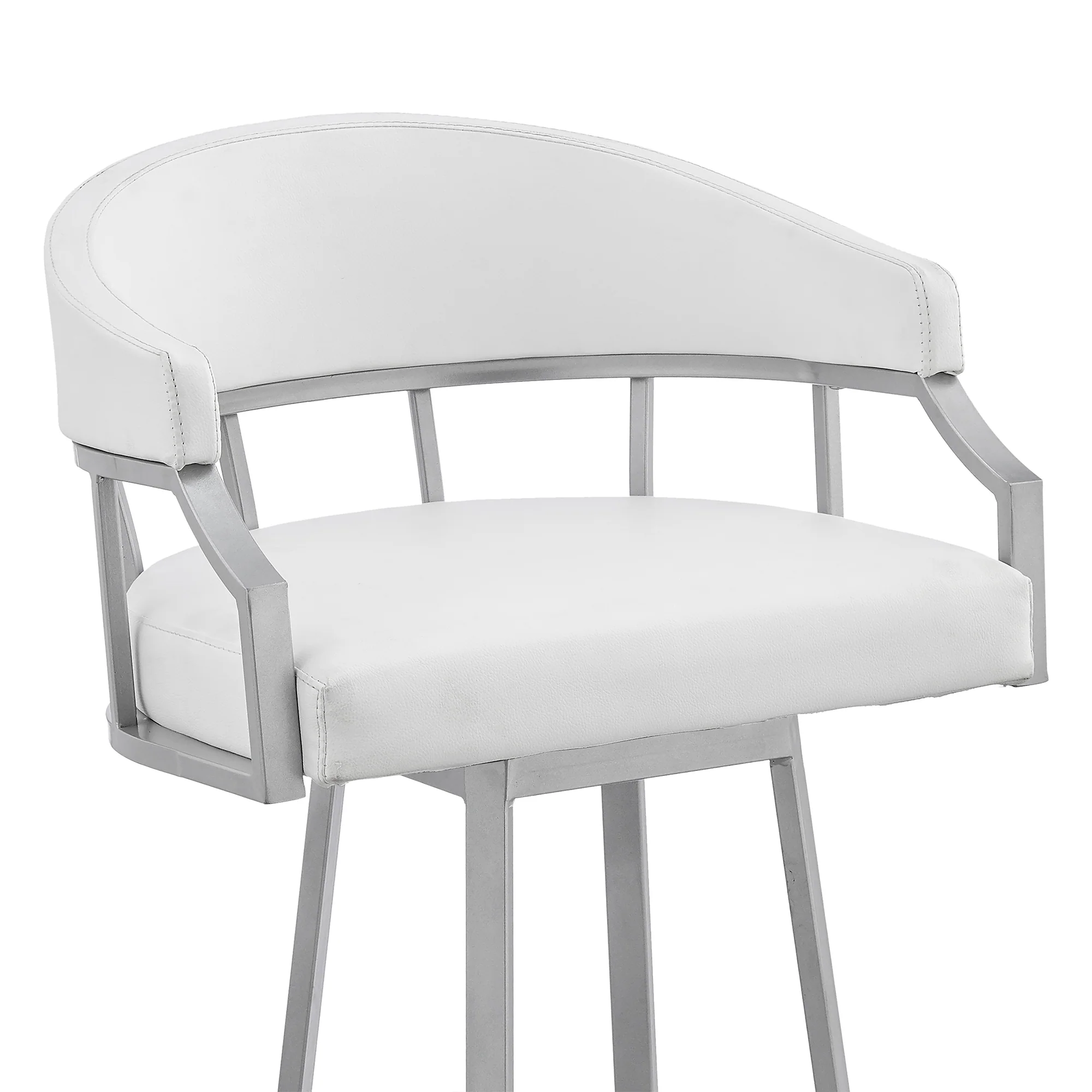 Valerie 26" Swivel White Faux Leather and Silver Metal Bar Stool By Armen Living - Image 7