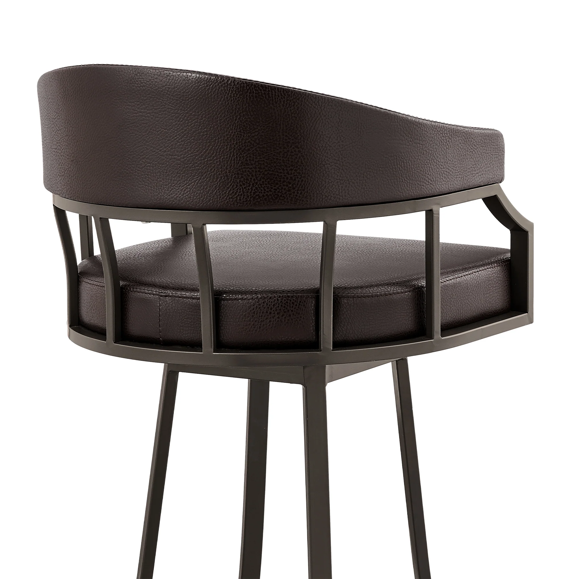 Valerie 30" Swivel Brown Faux Leather and Java Brown Metal Bar Stool By Armen Living - Image 10