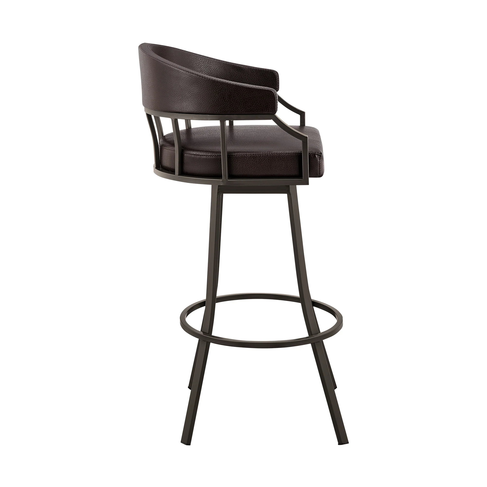 Valerie 30" Swivel Brown Faux Leather and Java Brown Metal Bar Stool By Armen Living - Image 4