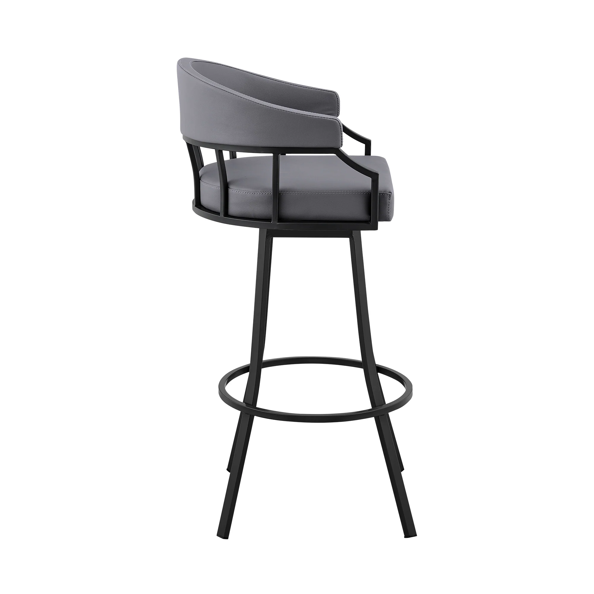 Valerie 30" Swivel Slate Grey Faux Leather and Black Metal Bar Stool By Armen Living - Image 4