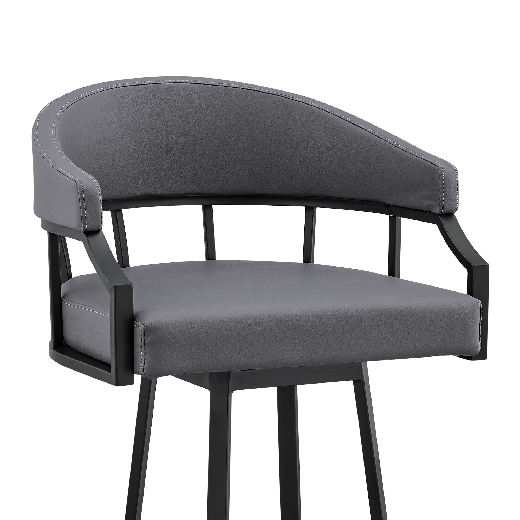 Valerie 30" Swivel Slate Grey Faux Leather and Black Metal Bar Stool By Armen Living - Image 7