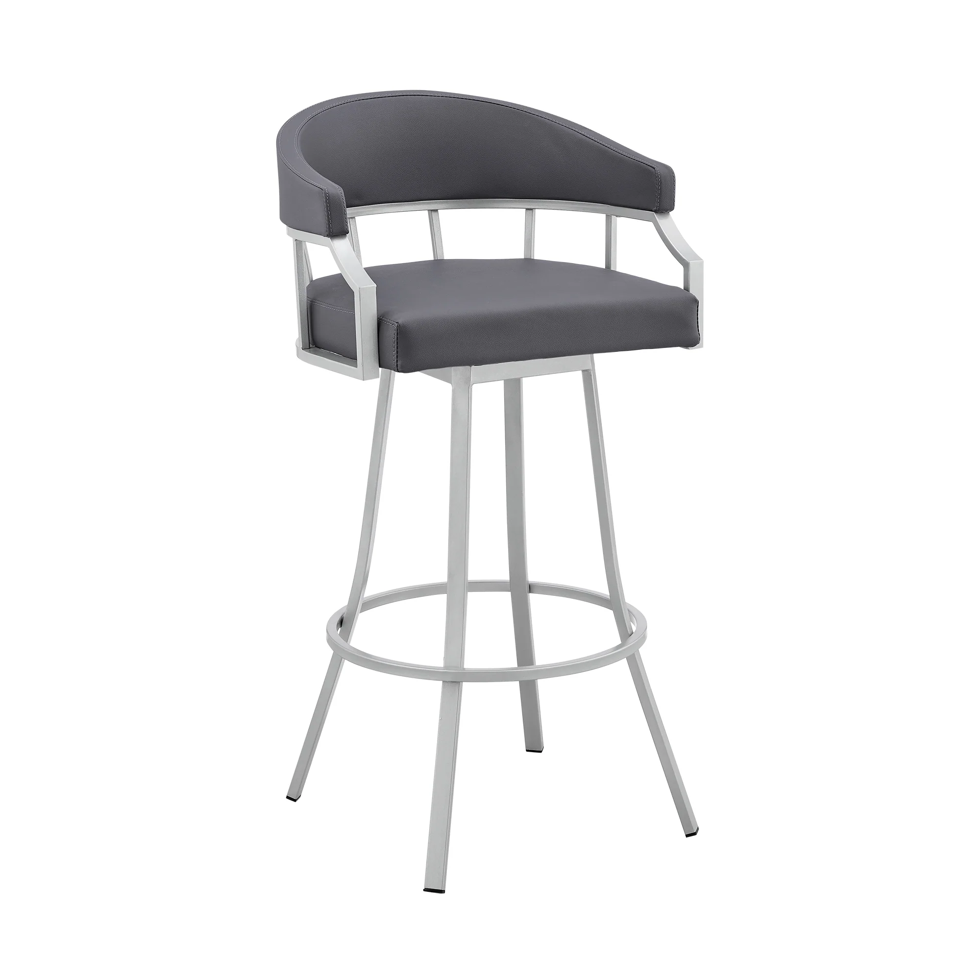 Valerie 30" Swivel Slate Grey Faux Leather and Silver Metal Bar Stool By Armen Living - Image 2