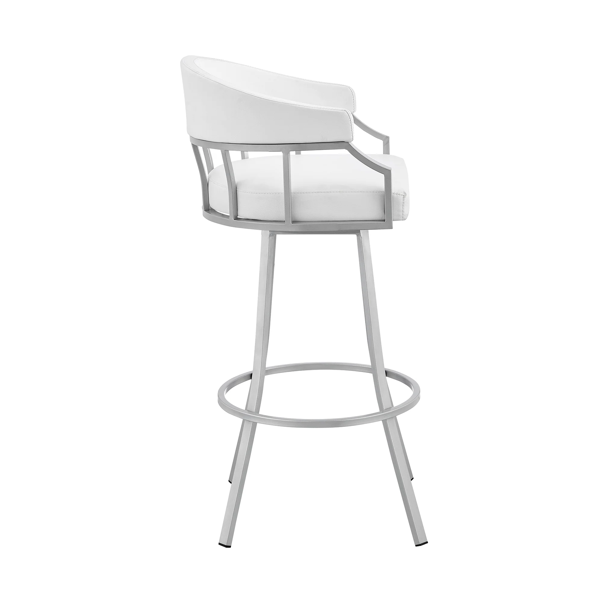 Valerie 30" Swivel White Faux Leather and Silver Metal Bar Stool By Armen Living - Image 4