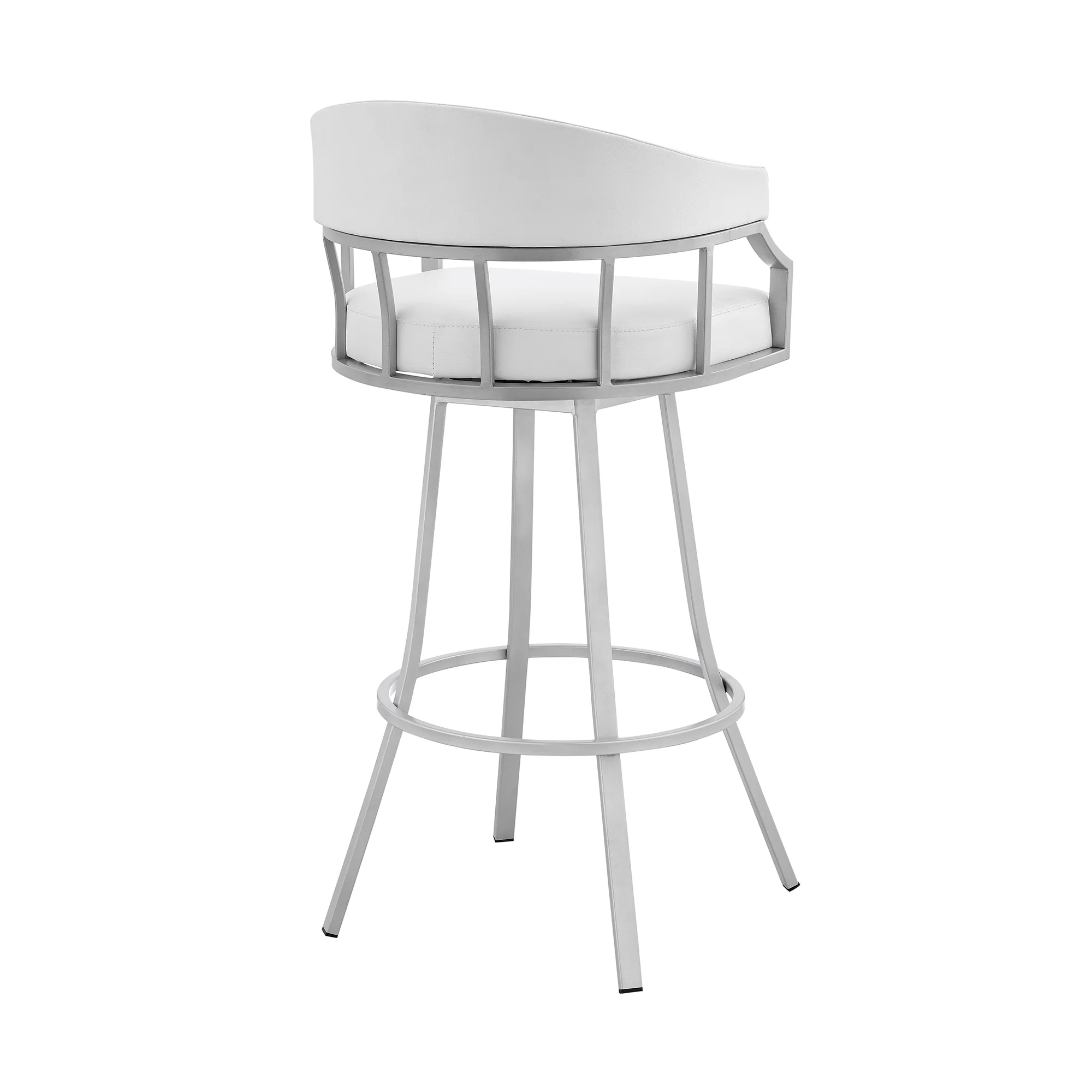 Valerie 30" Swivel White Faux Leather and Silver Metal Bar Stool By Armen Living - Image 5