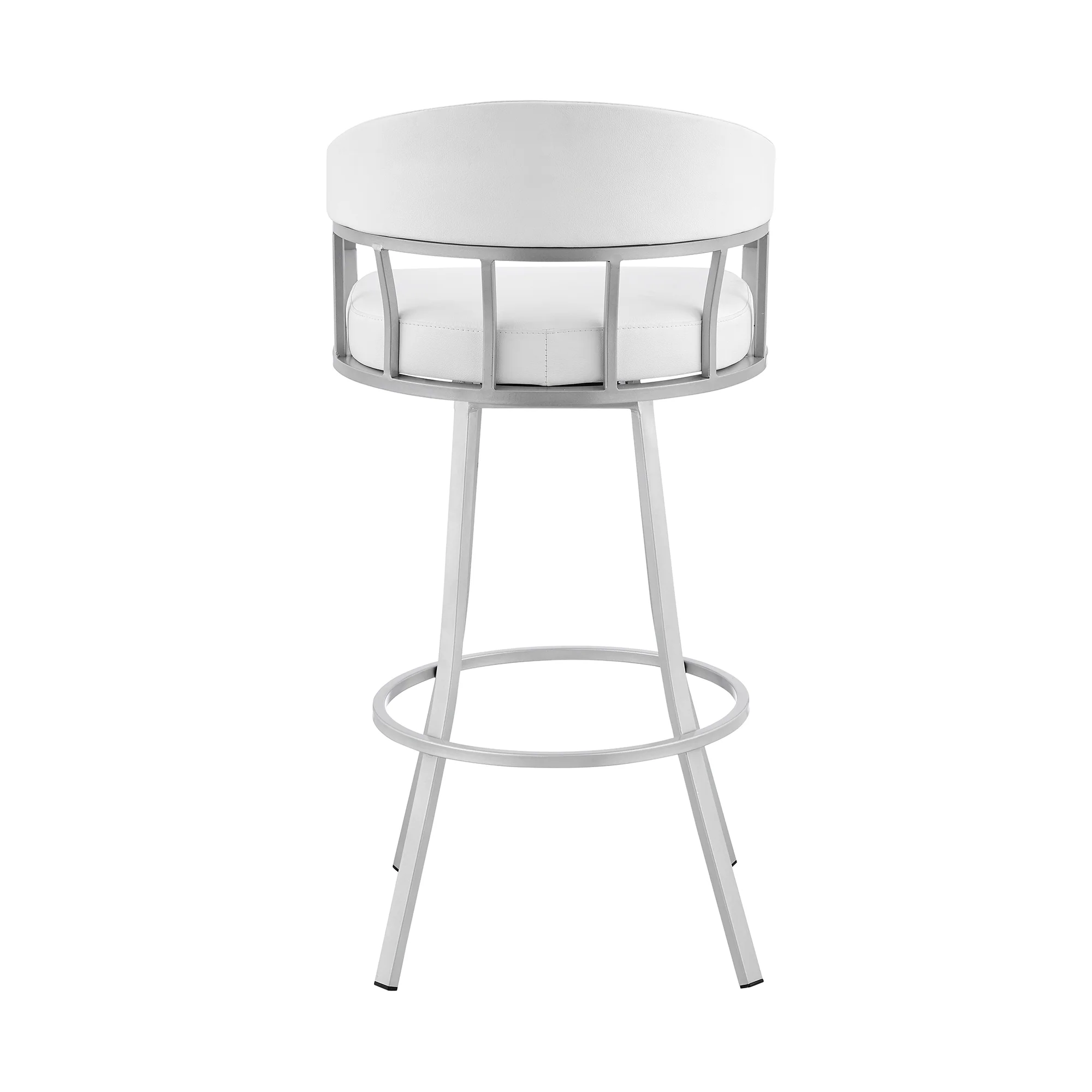 Valerie 30" Swivel White Faux Leather and Silver Metal Bar Stool By Armen Living - Image 6