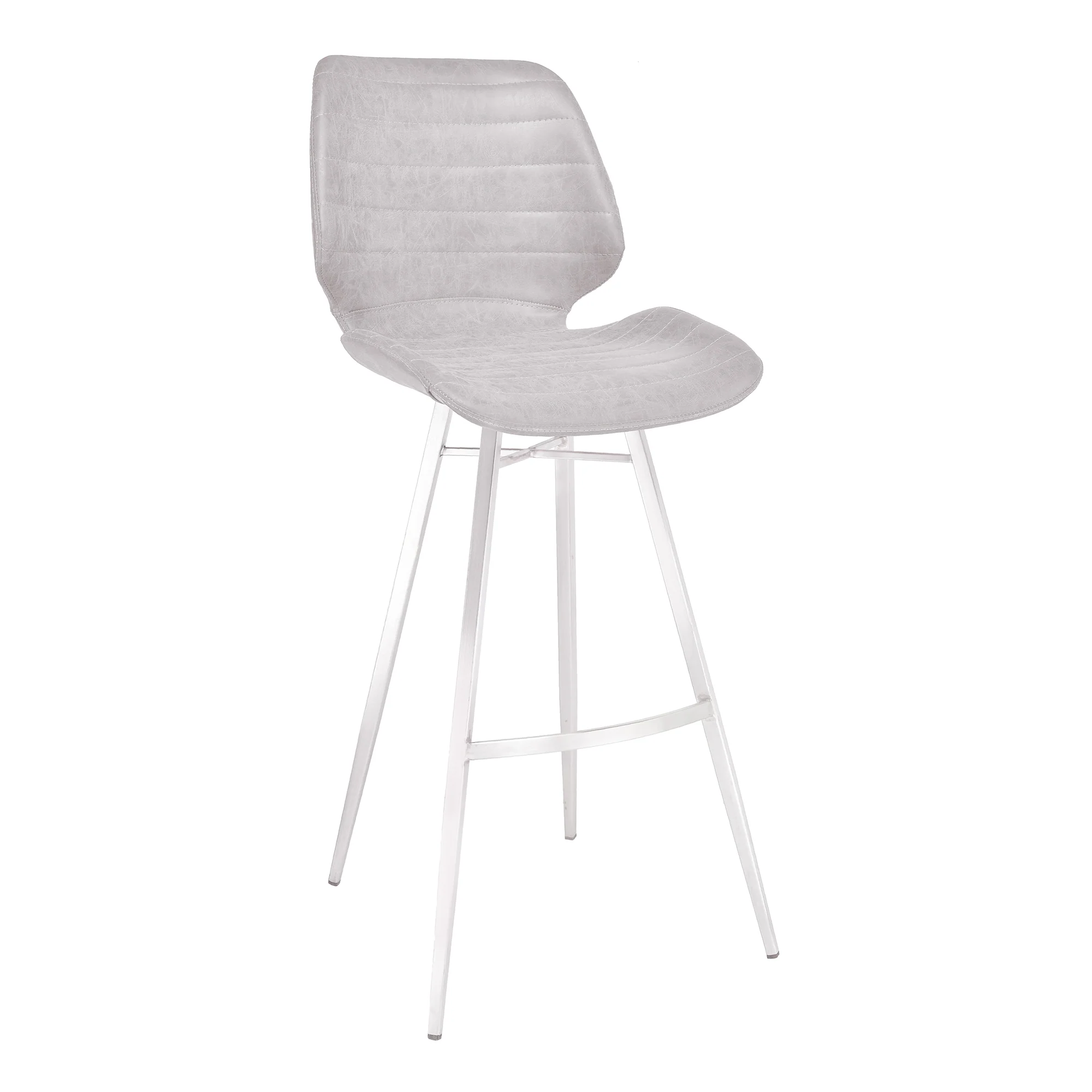 Valor 30" Bar Height Barstool in Brushed Stainless Steel with Light Vintage Gray Faux Leather By Armen Living - Image 2