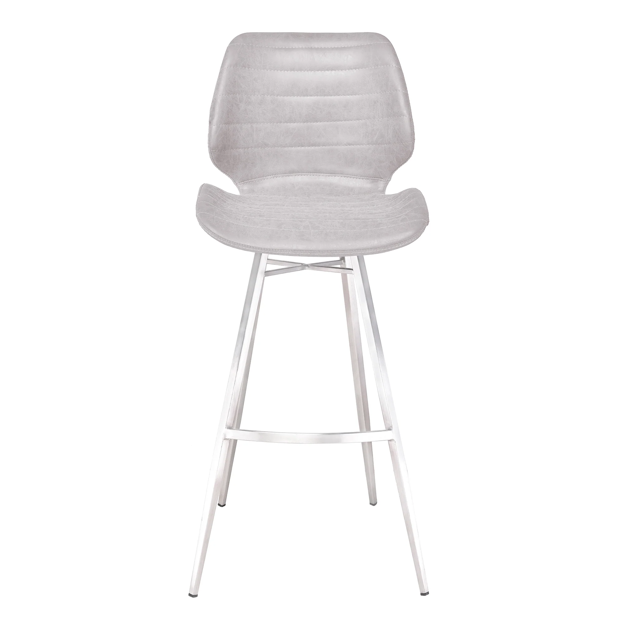 Valor 30" Bar Height Barstool in Brushed Stainless Steel with Light Vintage Gray Faux Leather By Armen Living - Image 3