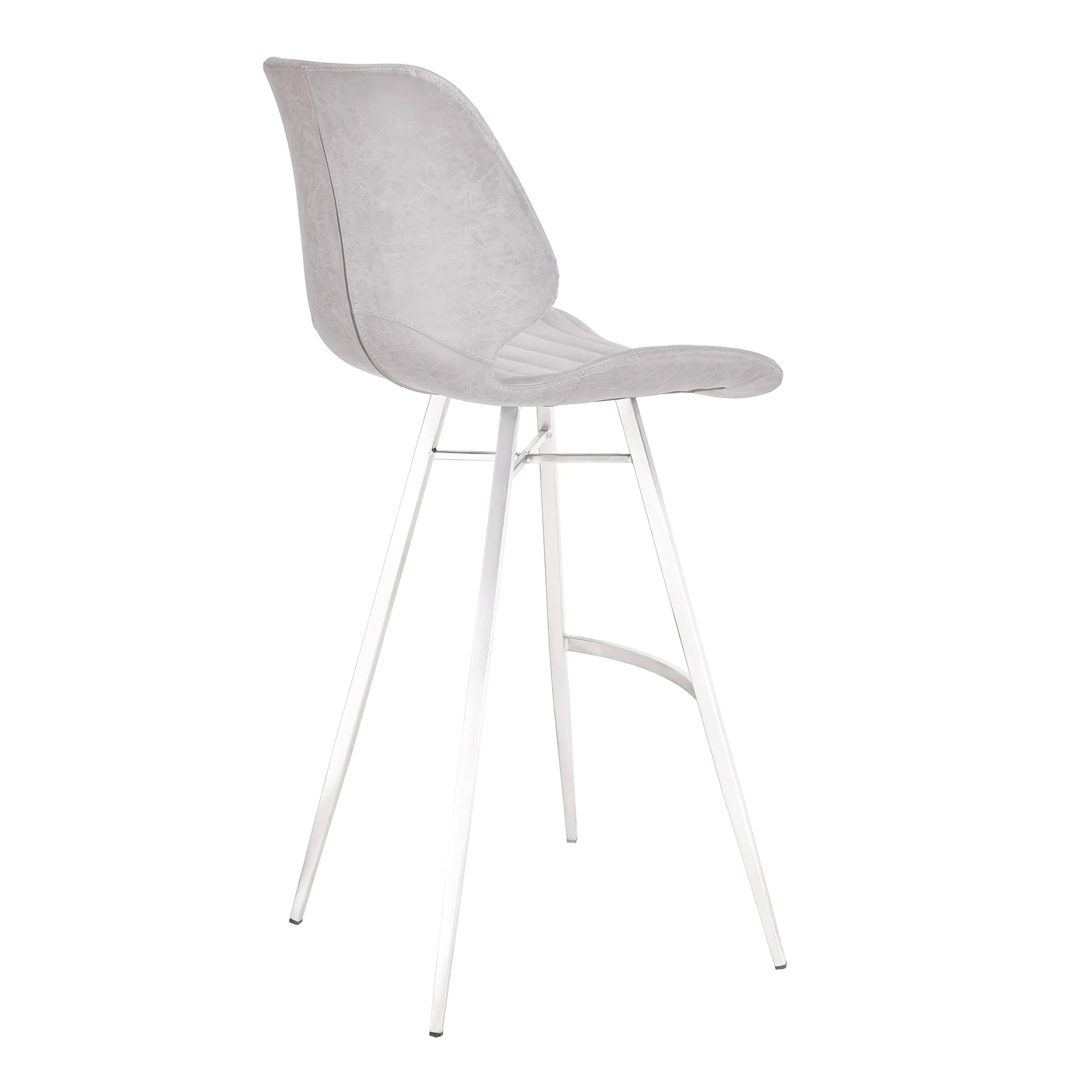 Valor 30" Bar Height Barstool in Brushed Stainless Steel with Light Vintage Gray Faux Leather By Armen Living - Image 4