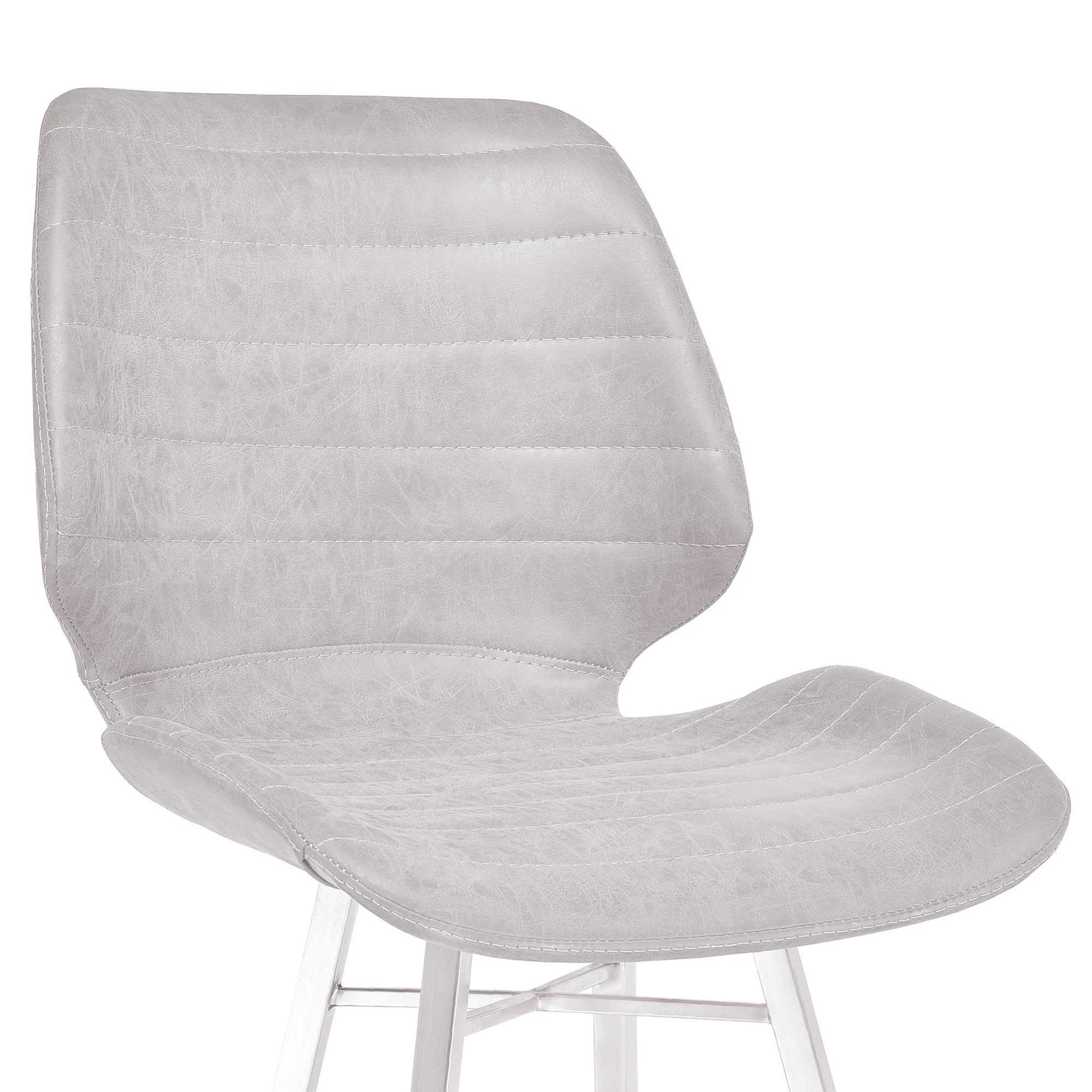 Valor 30" Bar Height Barstool in Brushed Stainless Steel with Light Vintage Gray Faux Leather By Armen Living - Image 5