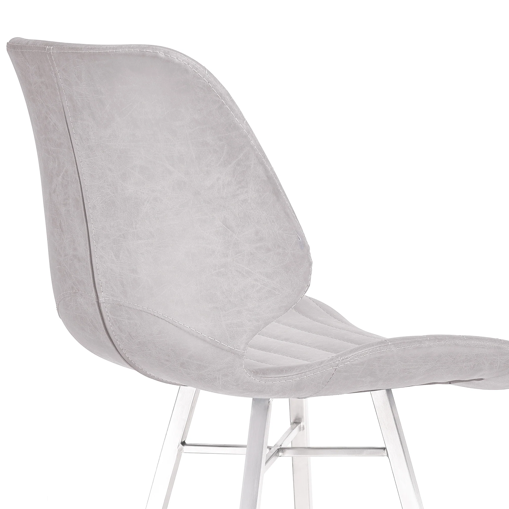 Valor 30" Bar Height Barstool in Brushed Stainless Steel with Light Vintage Gray Faux Leather By Armen Living - Image 6
