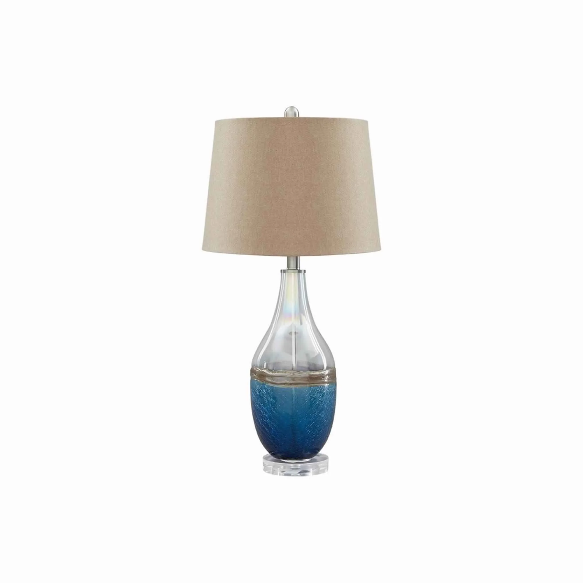 Vase Shape Frame Table Lamp With Fabric Shade Set Of 2 Beige And Blue By Benzara - Image 2