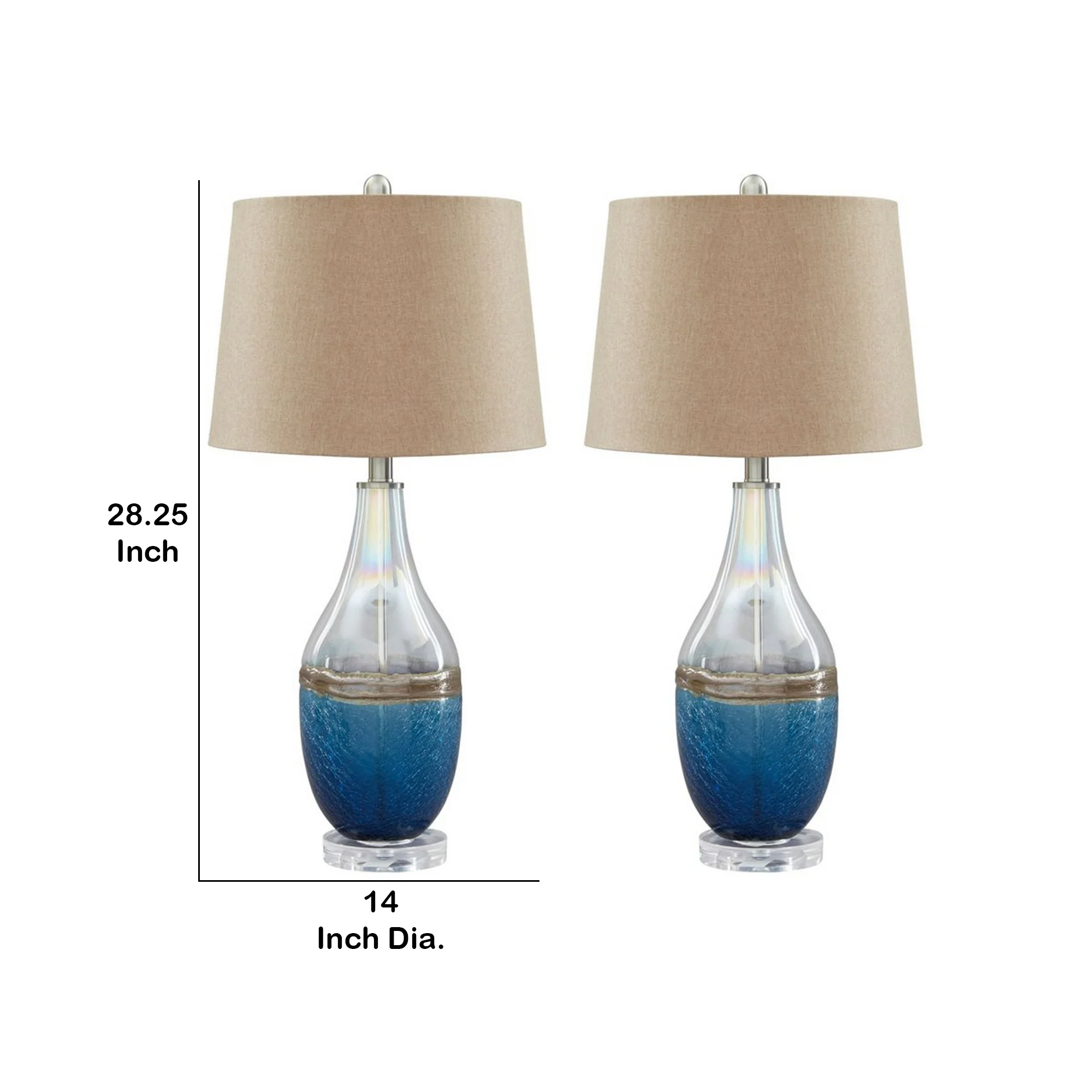 Vase Shape Frame Table Lamp With Fabric Shade Set Of 2 Beige And Blue By Benzara - Image 5