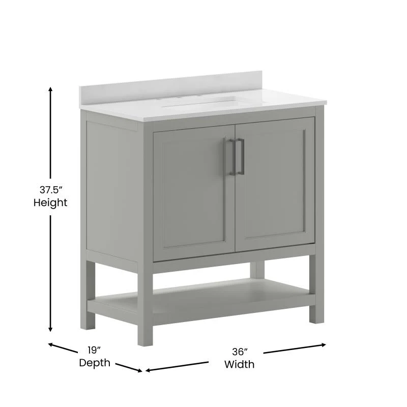 Vega 36 Inch Bathroom Vanity with Sink Combo By Flash Furniture - Image 18