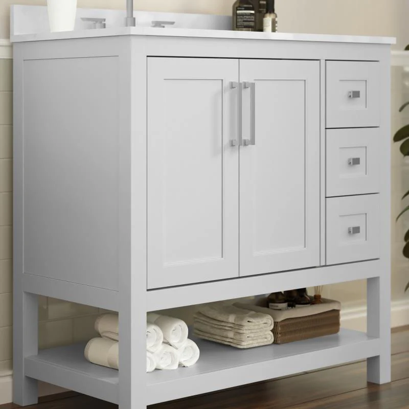 Vega 36 Inch Bathroom Vanity with Sink Open Shelf and 3 Drawers By Flash Furniture - Image 10