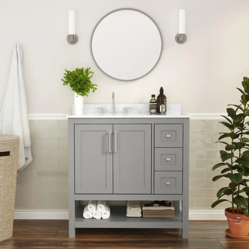 Vega 36 Inch Bathroom Vanity with Sink Open Shelf and 3 Drawers By Flash Furniture - Image 11