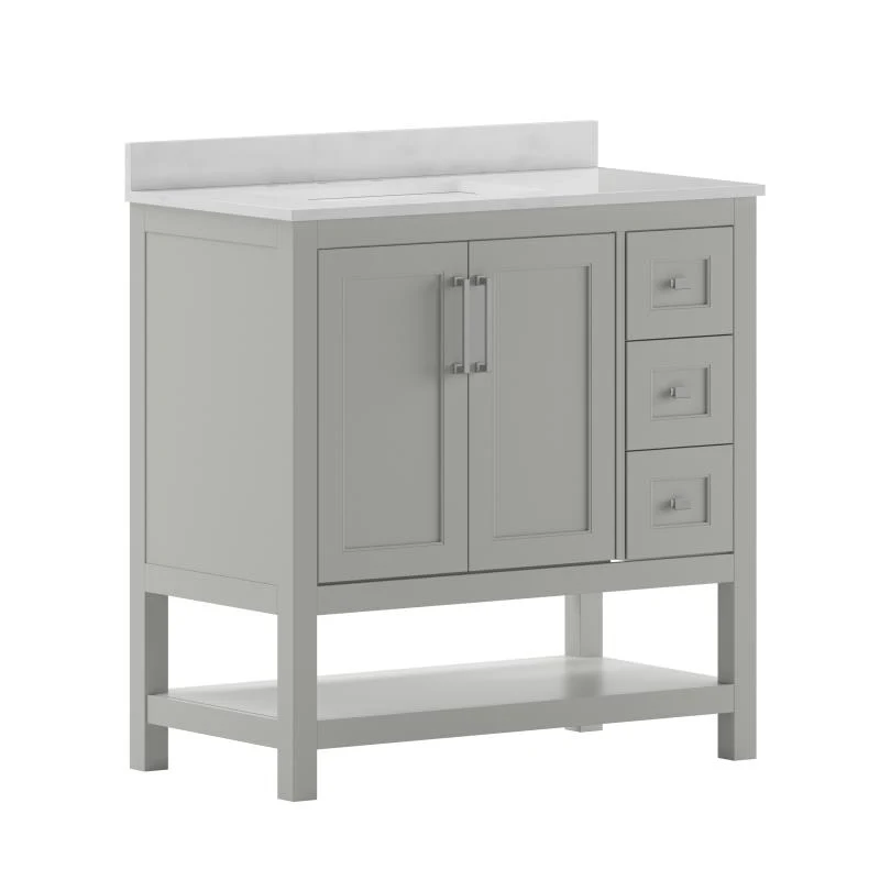 Vega 36 Inch Bathroom Vanity with Sink Open Shelf and 3 Drawers By Flash Furniture - Image 18
