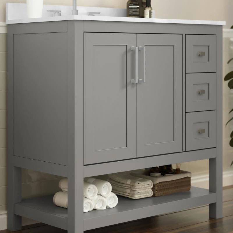 Vega 36 Inch Bathroom Vanity with Sink Open Shelf and 3 Drawers By Flash Furniture - Image 20