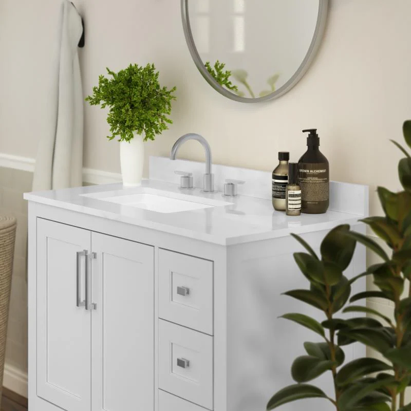 Vega 36 Inch Bathroom Vanity with Sink Open Shelf and 3 Drawers By Flash Furniture - Image 9