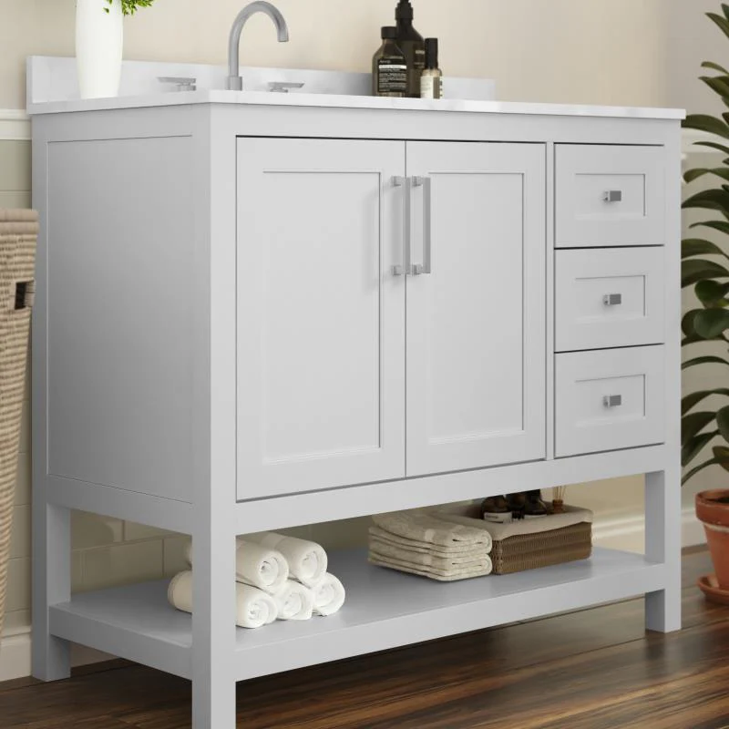 Vega 42 Inch Bathroom Vanity with Sink Open Shelf and 3 Drawers By Flash Furniture - Image 10