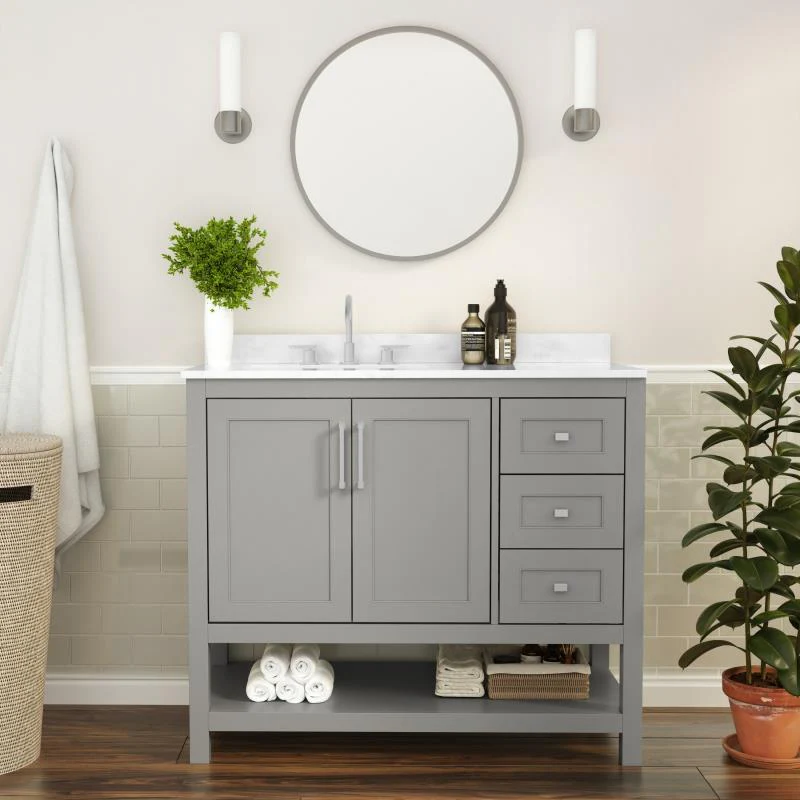 Vega 42 Inch Bathroom Vanity with Sink Open Shelf and 3 Drawers By Flash Furniture - Image 11