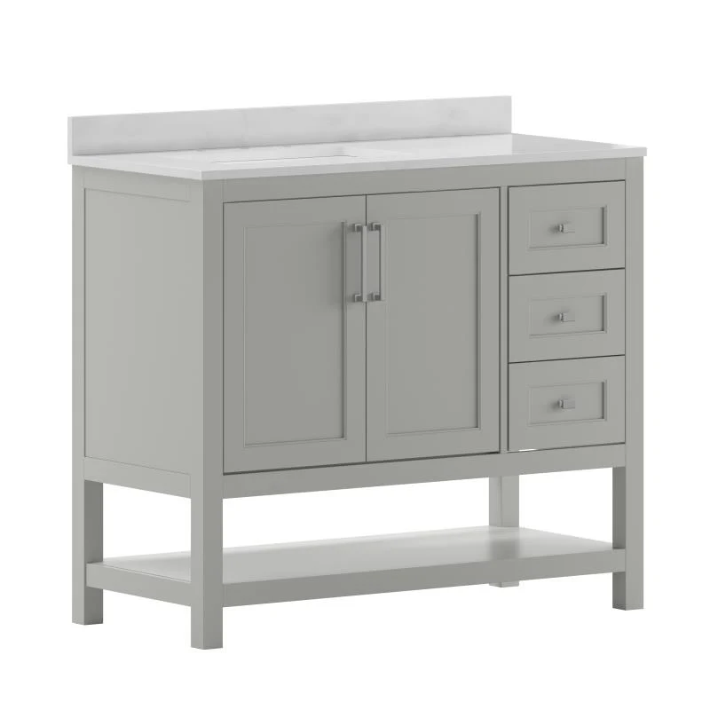 Vega 42 Inch Bathroom Vanity with Sink Open Shelf and 3 Drawers By Flash Furniture - Image 18