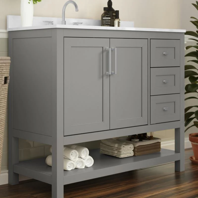 Vega 42 Inch Bathroom Vanity with Sink Open Shelf and 3 Drawers By Flash Furniture - Image 20