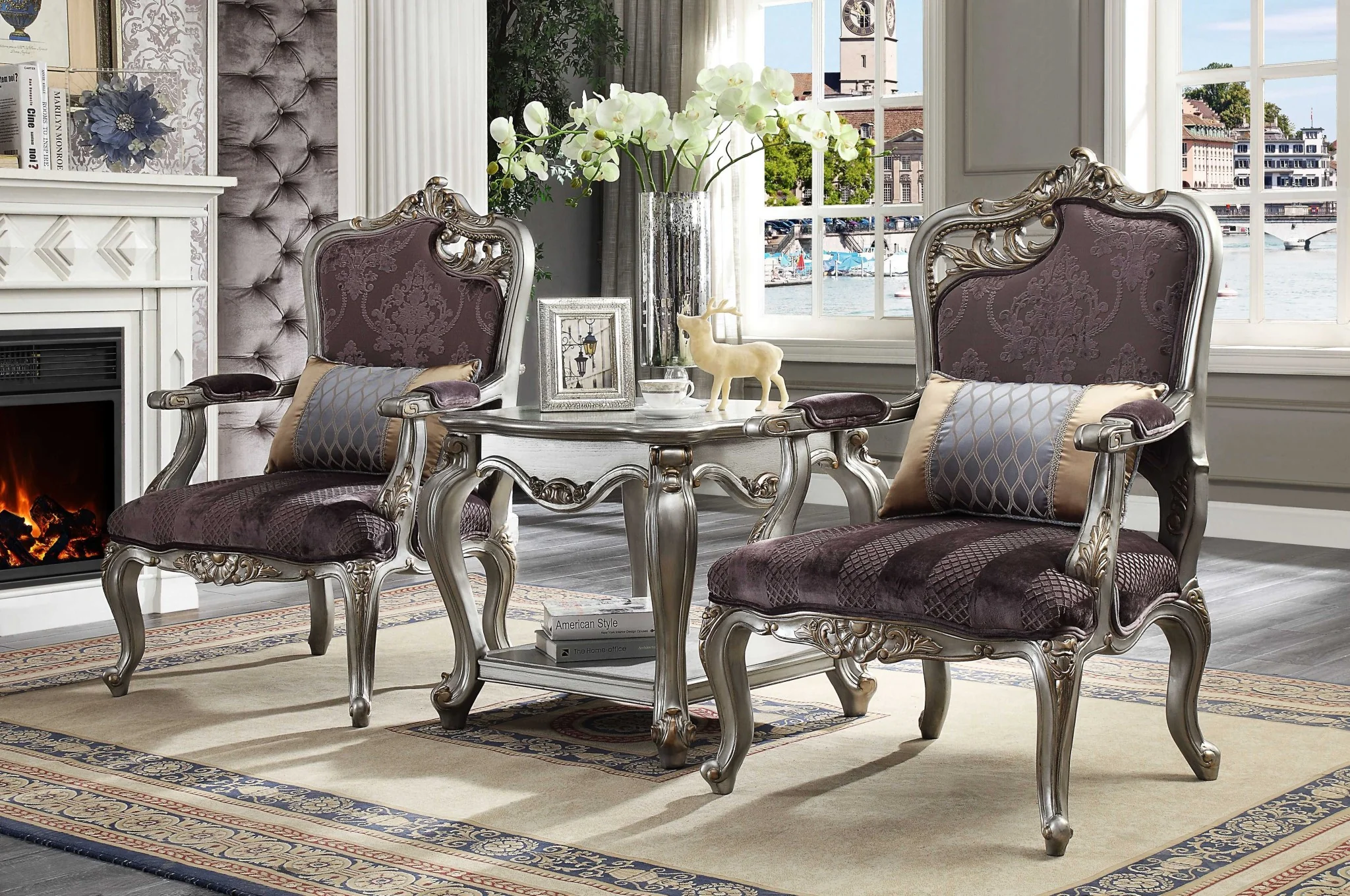 Velvet Antique Platinum Finish Chair With Pillow By Homeroots - 347268 - Image 2
