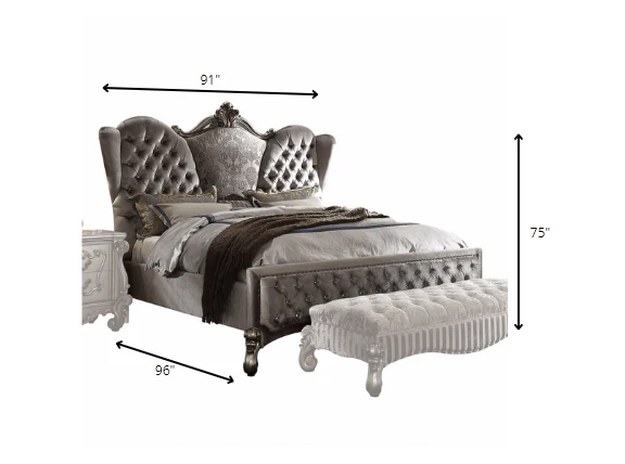 Velvet Antique Platinum Upholstery Poly Resin Eastern King Bed By Homeroots - Image 3
