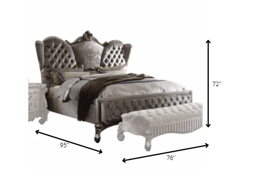 Velvet Antique Platinum Upholstery Poly Resin Queen Bed By Homeroots - Image 3