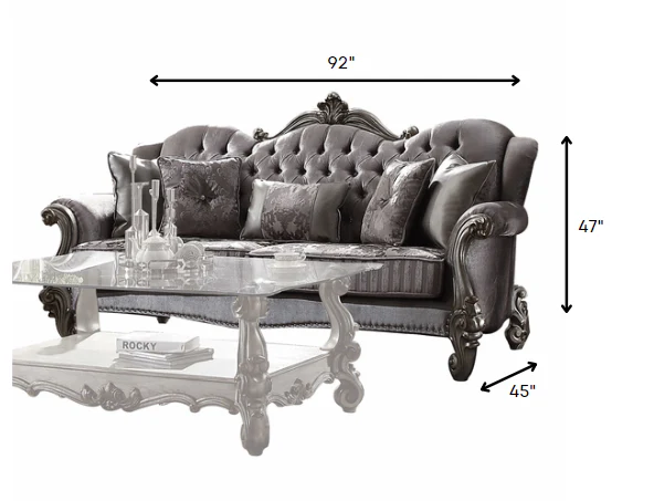 Velvet Antique Platinum Upholstery Poly Resin Sofa w Pillows By Homeroots - 348645 - Image 3