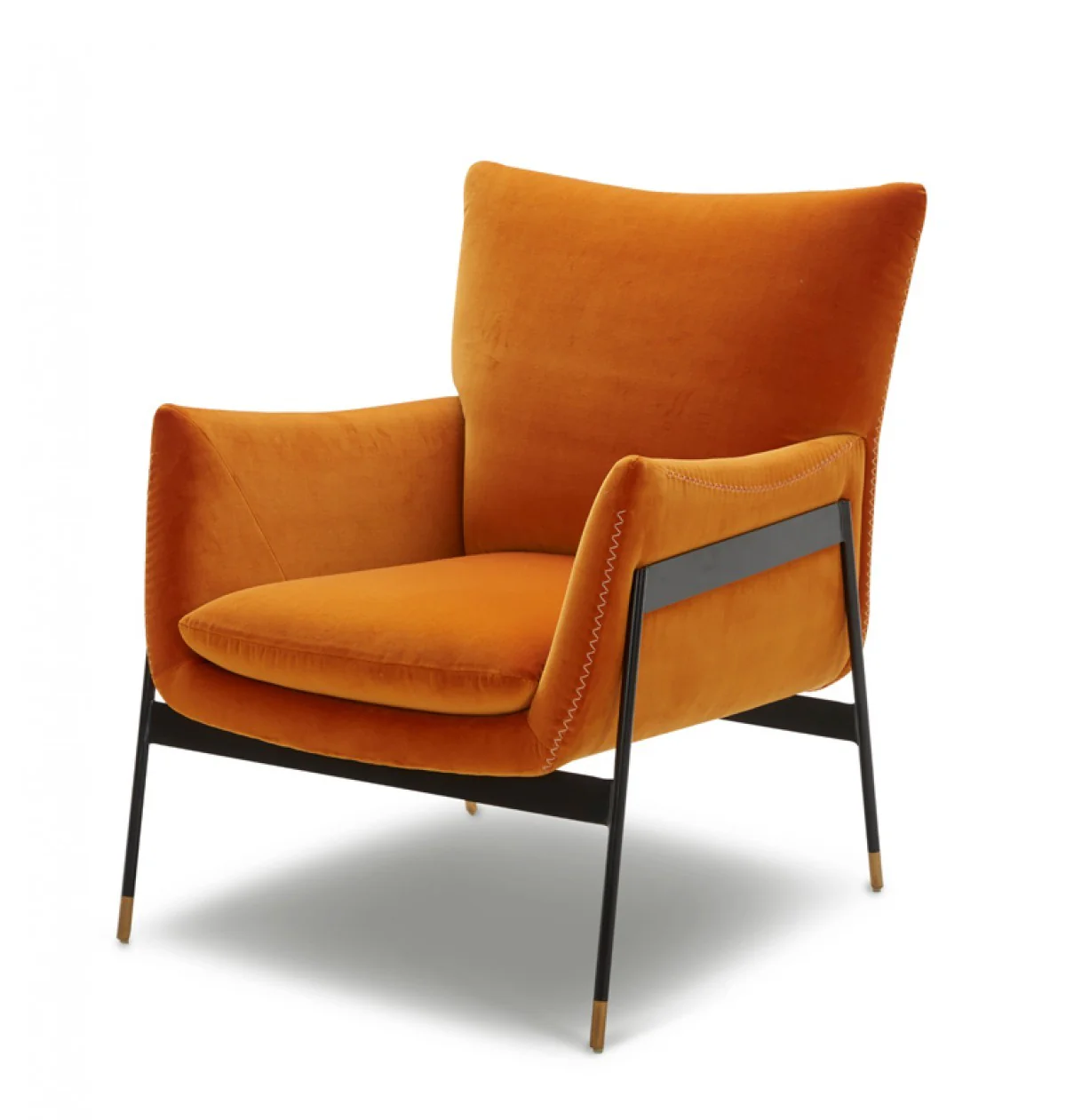 Velvet Solid Color Flared Arms Wingback Chair Metal Black Legs By Homeroots - Image 2