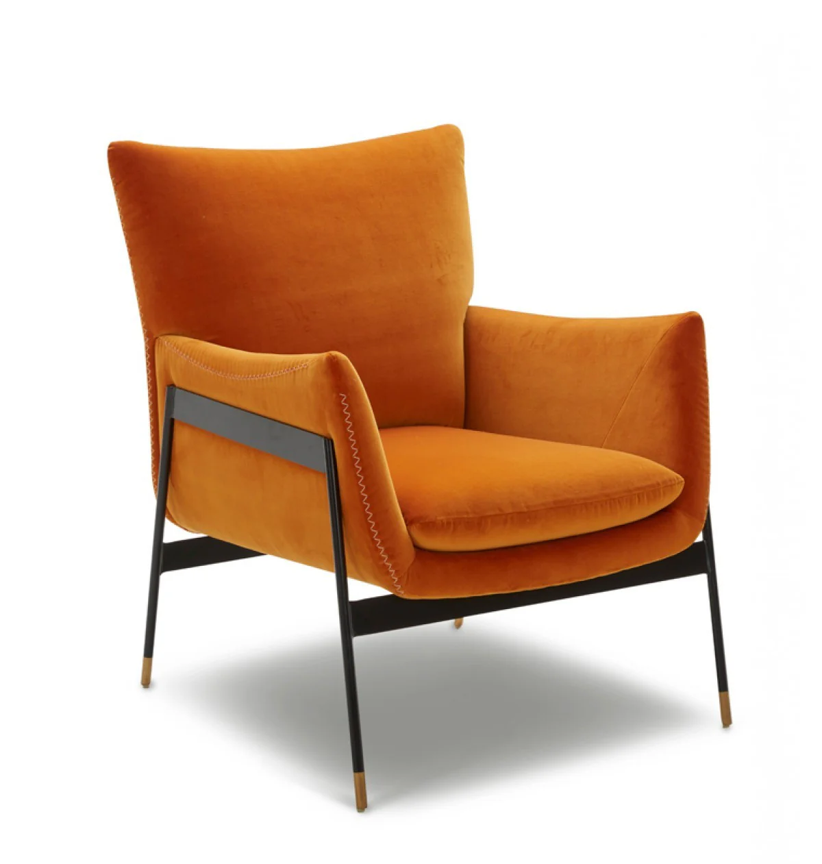 Velvet Solid Color Flared Arms Wingback Chair Metal Black Legs By Homeroots - Image 3