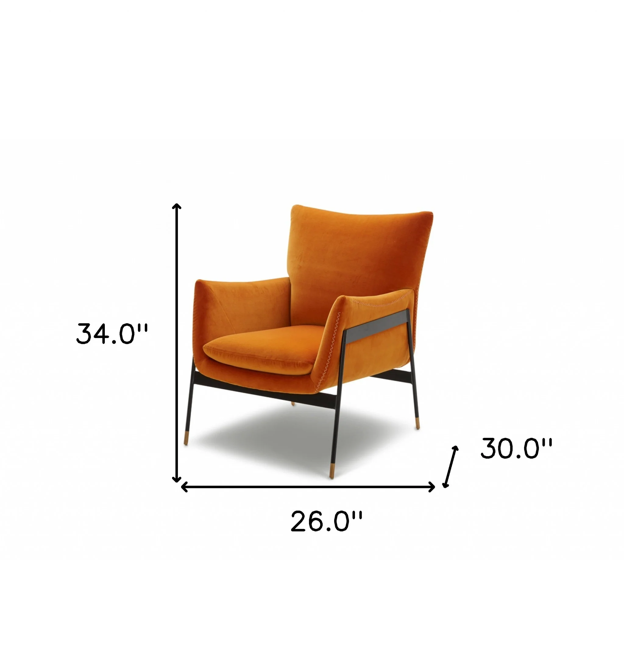 Velvet Solid Color Flared Arms Wingback Chair Metal Black Legs By Homeroots - Image 4