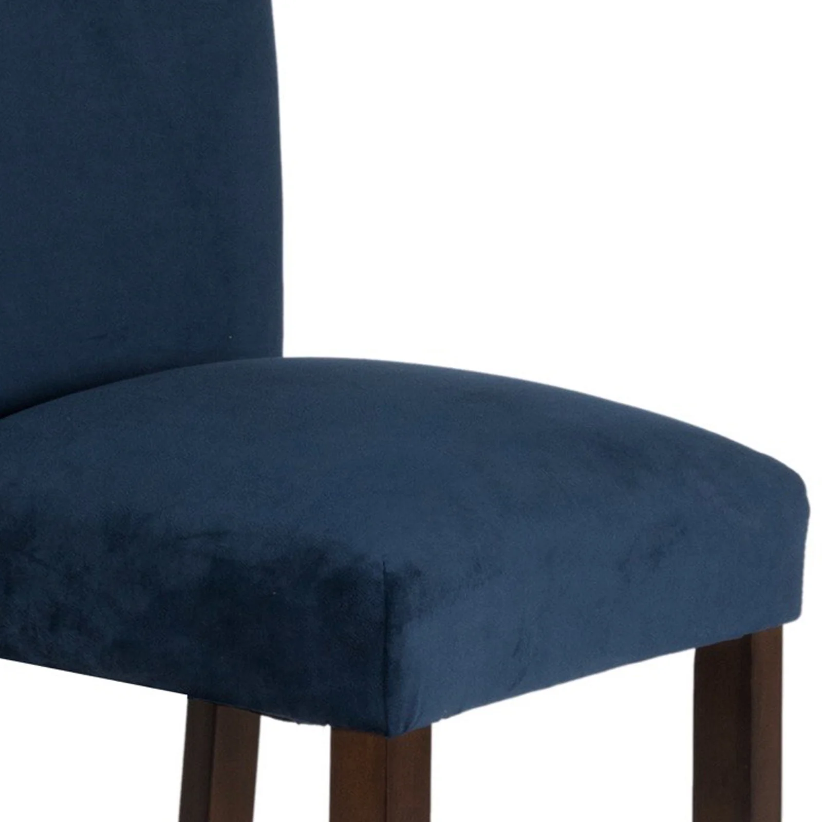 Velvet Upholstered Parsons Dining Chair With Wooden Legs, Navy Blue And Brown, Set Of Two By Benzara - Image 2