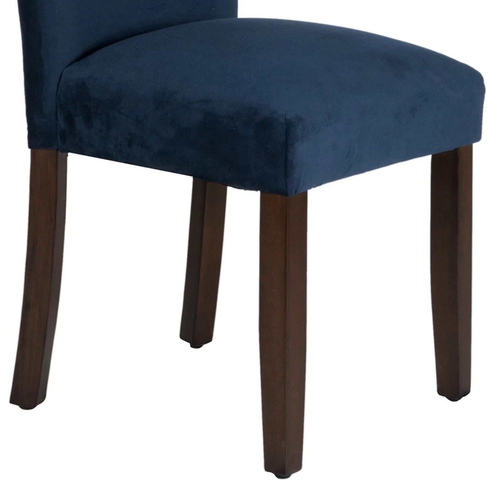Velvet Upholstered Parsons Dining Chair With Wooden Legs, Navy Blue And Brown, Set Of Two By Benzara - Image 4