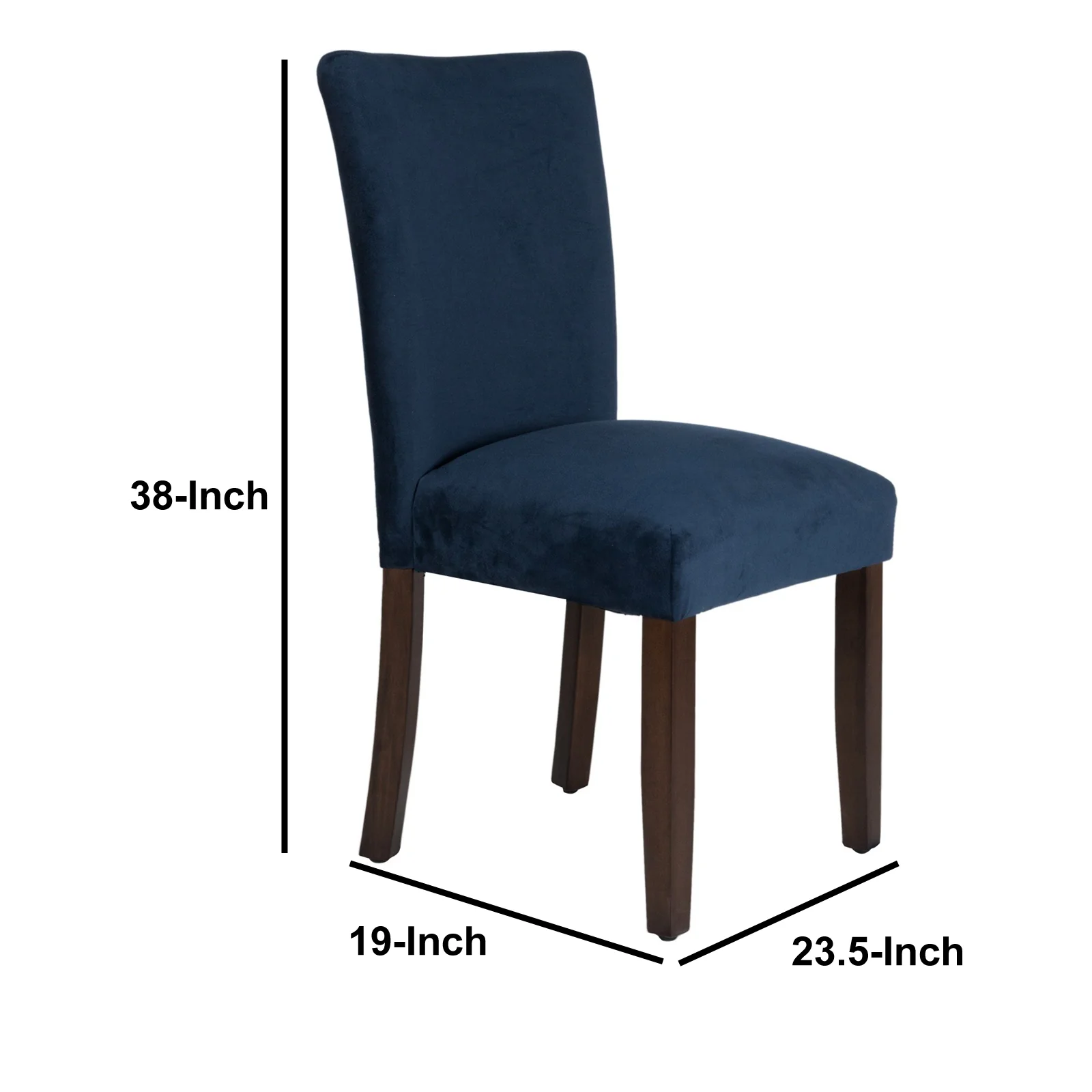 Velvet Upholstered Parsons Dining Chair With Wooden Legs, Navy Blue And Brown, Set Of Two By Benzara - Image 5