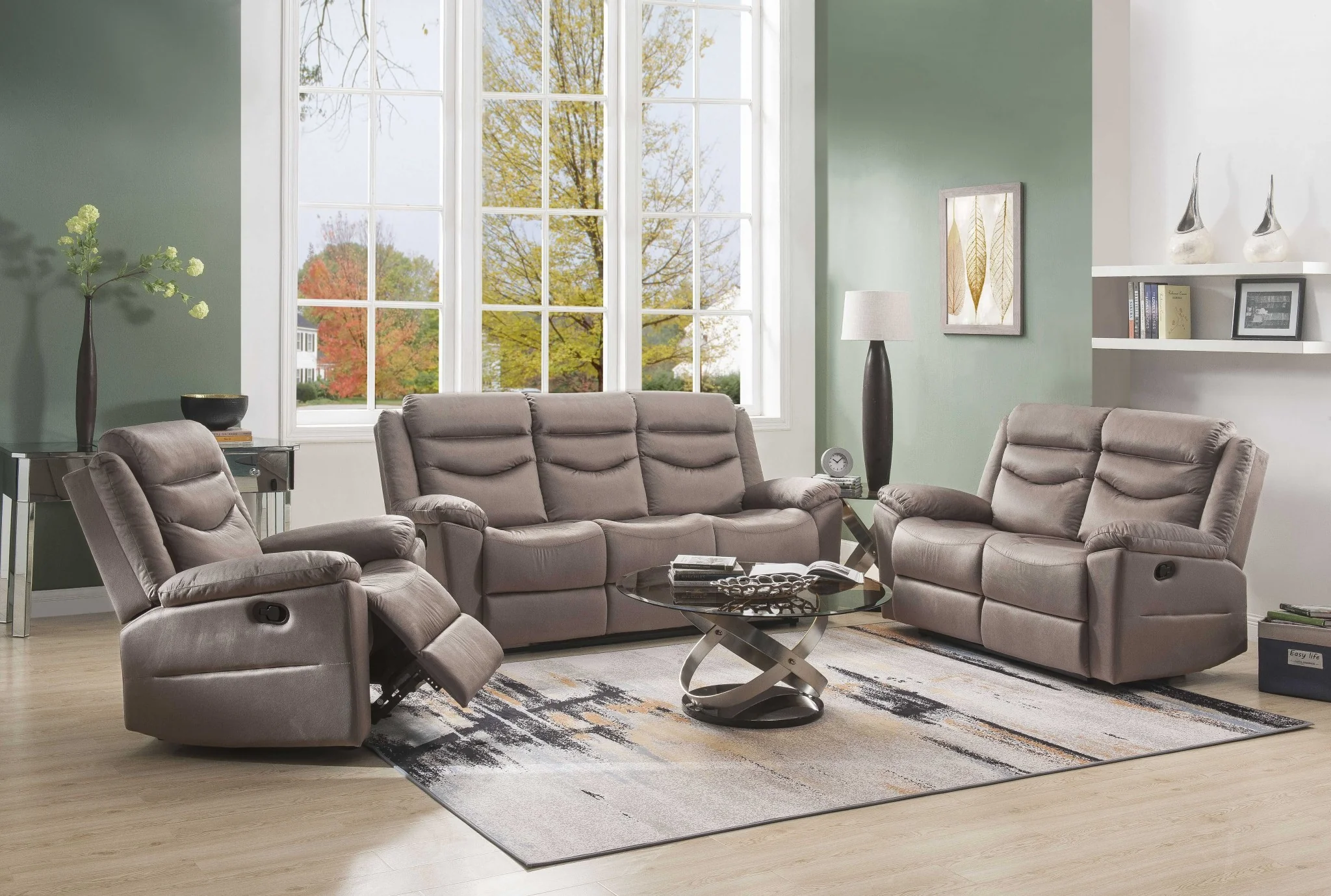 Velvet Upholstery Metal Reclining Mechanism Sofa Motion By Homeroots - Image 2
