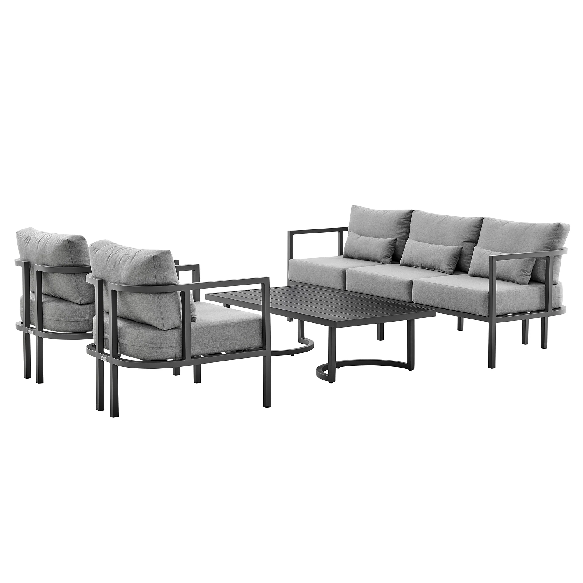 Venice 4 Piece Dark Gray Aluminum Outdoor Seating Set with Dark Gray Cushions By Armen Living - Image 2