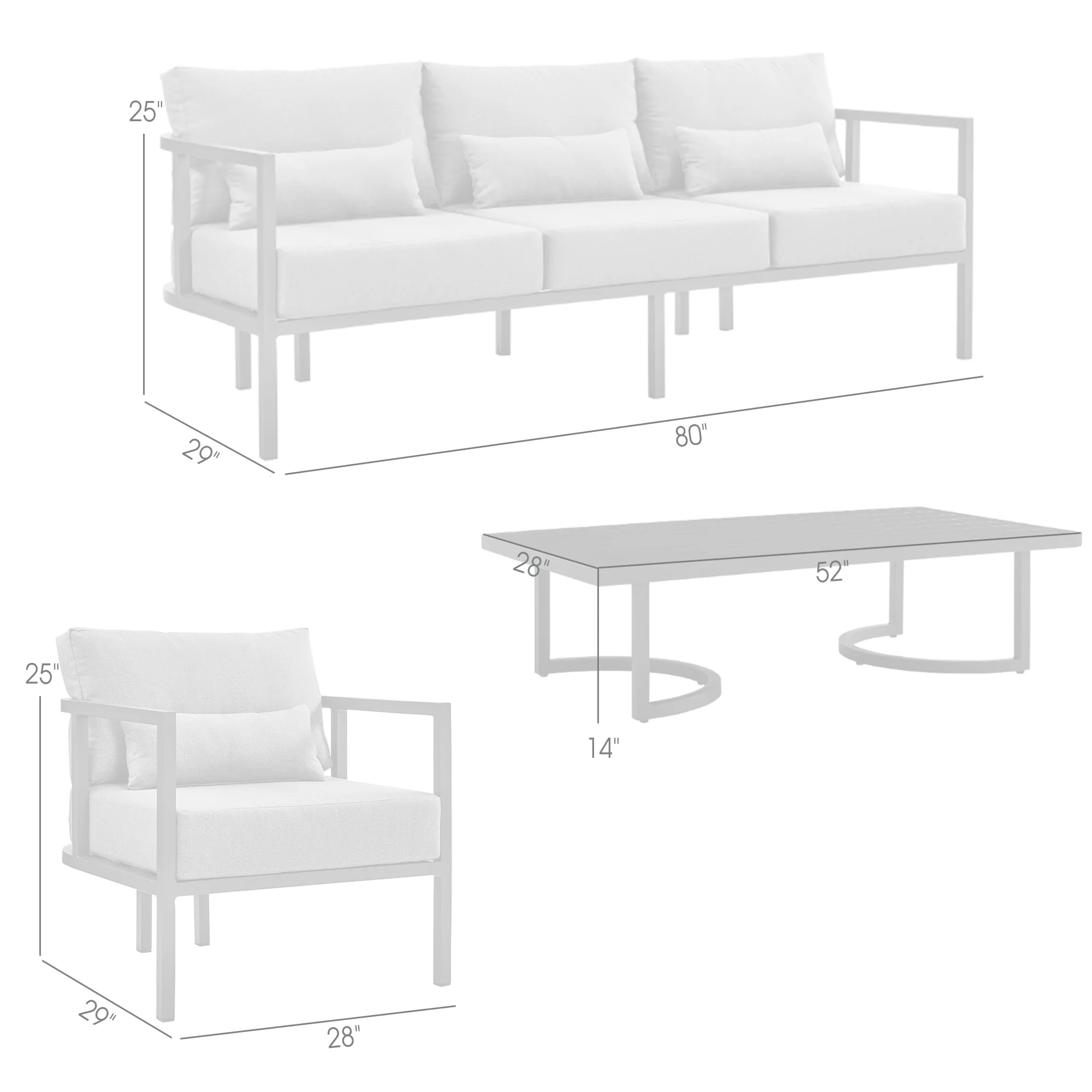 Venice 4 Piece Dark Gray Aluminum Outdoor Seating Set with Dark Gray Cushions By Armen Living - Image 9