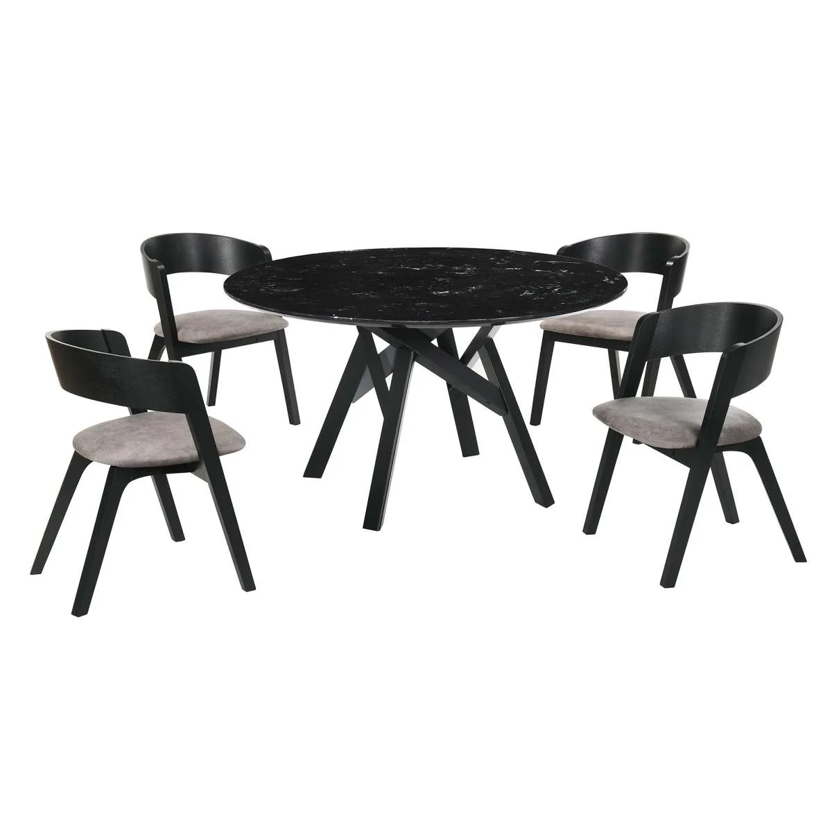 Venus and Jackie 5 Piece Black Marble Round Dining Set By Armen Living - Image 2