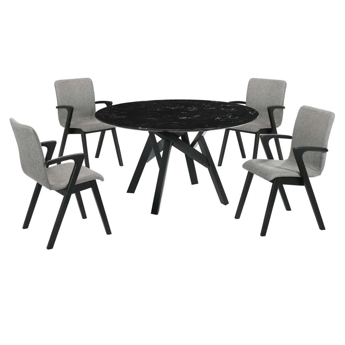 Venus and Varde 5 Piece Black Marble Round Dining Set By Armen Living - Image 2